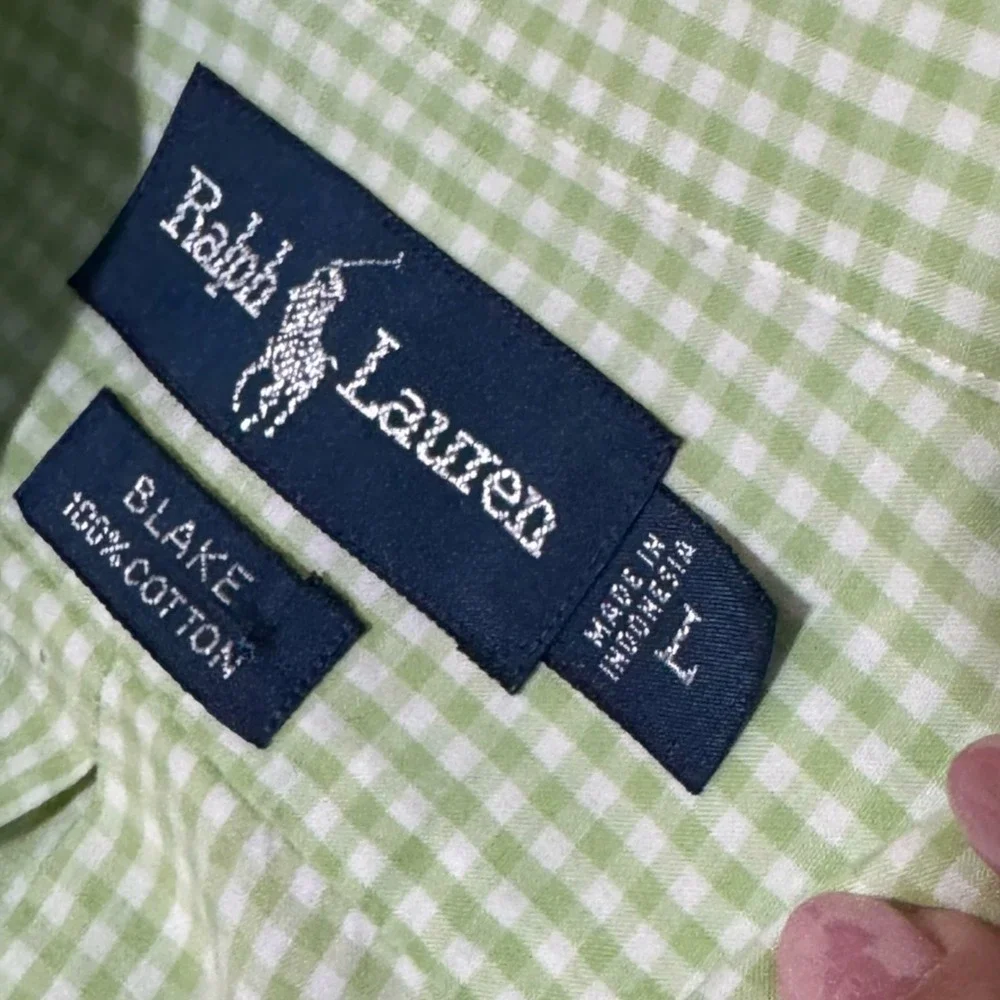 Polo Ralph Lauren Blake Shirt Mens Large Green Gingham Check Cotton Button Down